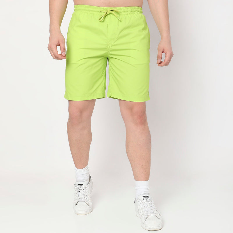 Regular Fit Solid Mid Rise Shorts