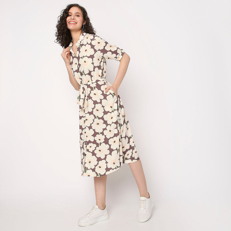 Women Wearing Flare Fit Floral Dress