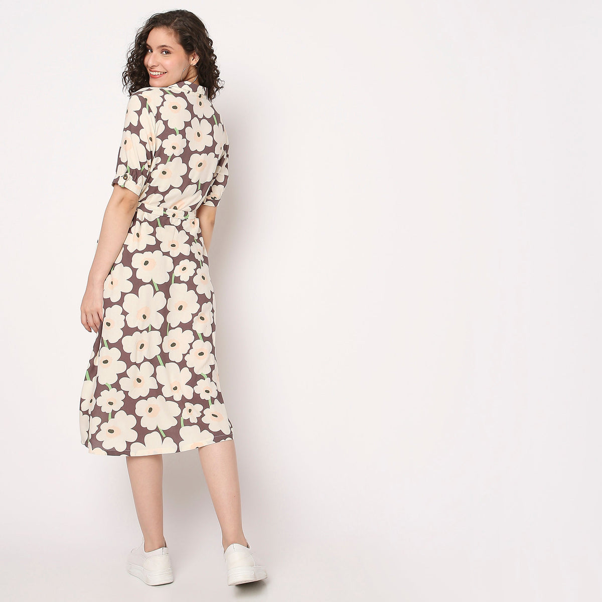 Women Wearing Flare Fit Floral Dress