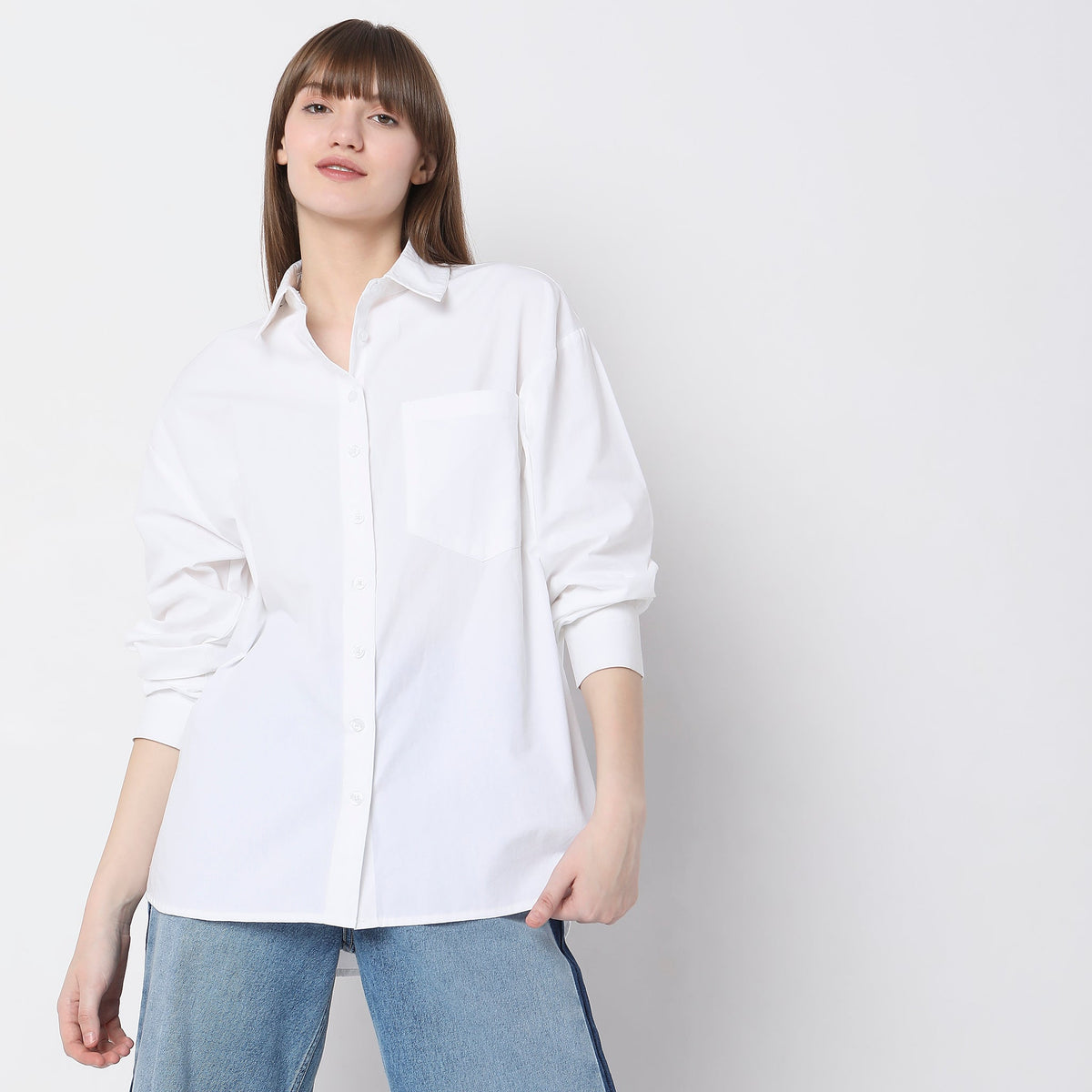 Women Wearing Regular Fit Solid Shirt