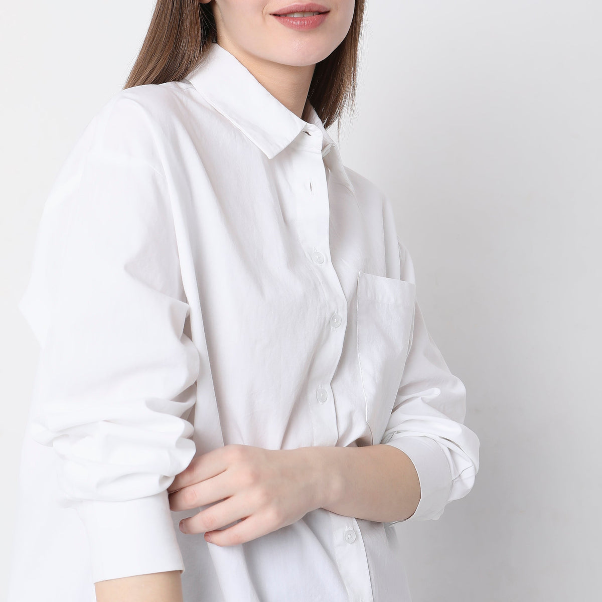 Women Wearing Regular Fit Solid Shirt