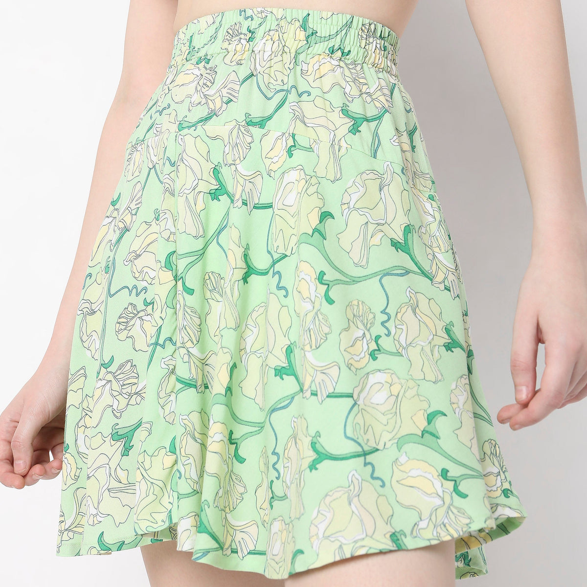 Women Wearing Flare Fit Floral Skirt