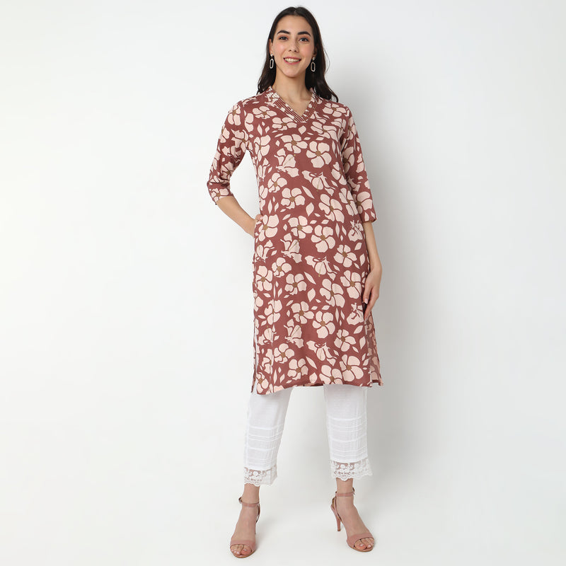 Straight Fit Floral Kurta