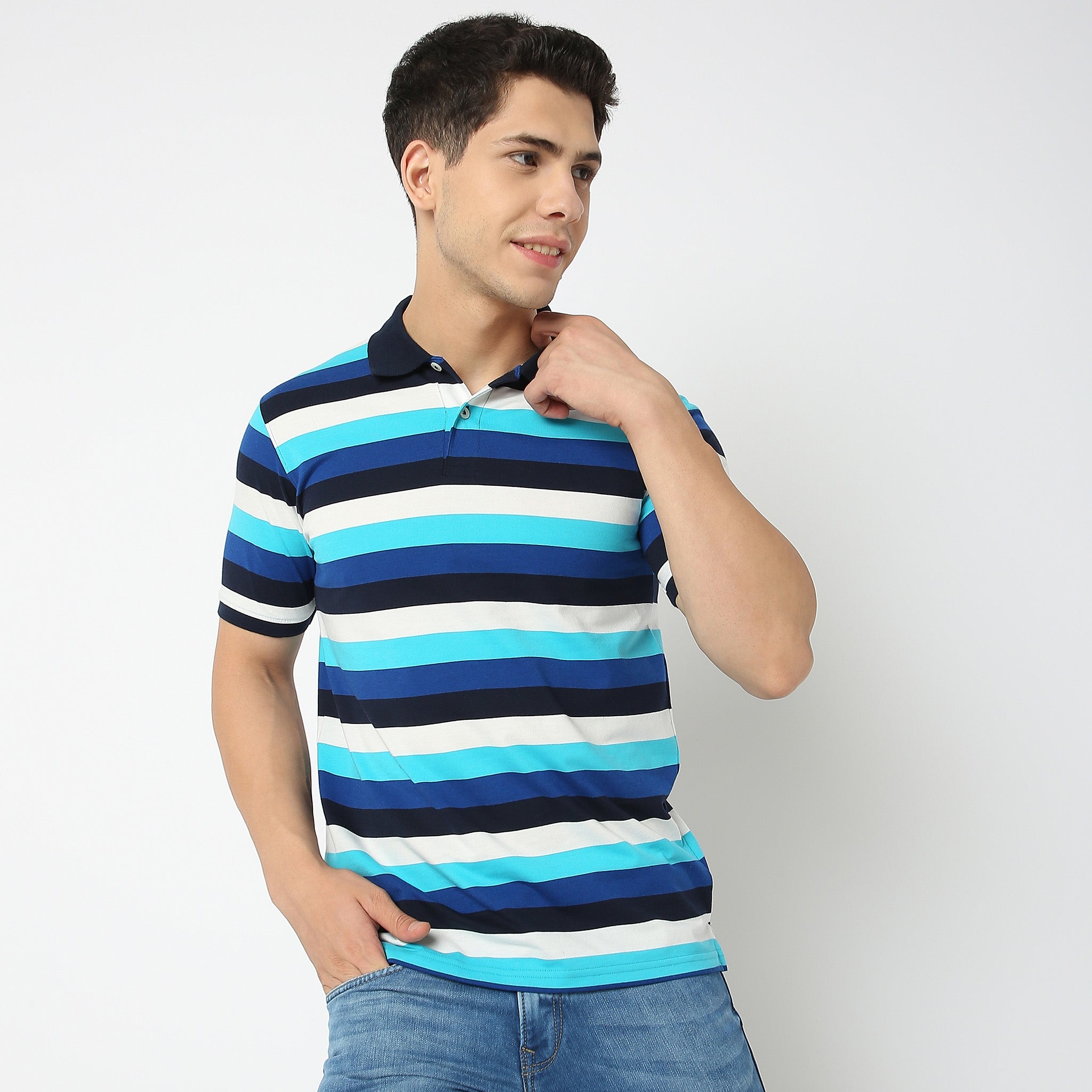 Men Wearing Regular Fit Striped T-Shirt