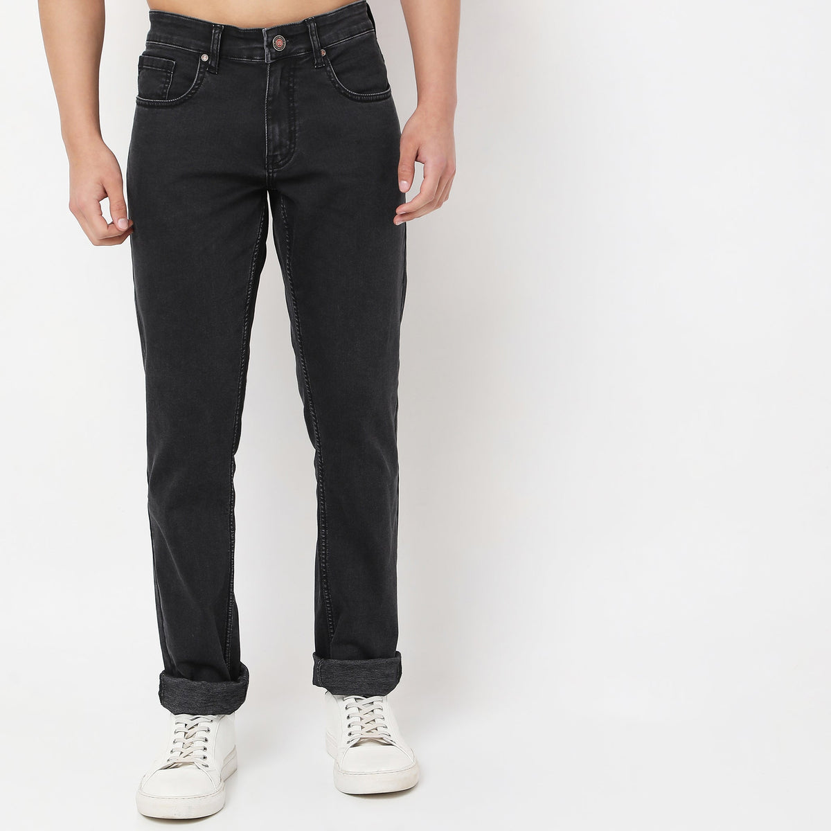 Straight Fit Solid Mid Rise Jeans