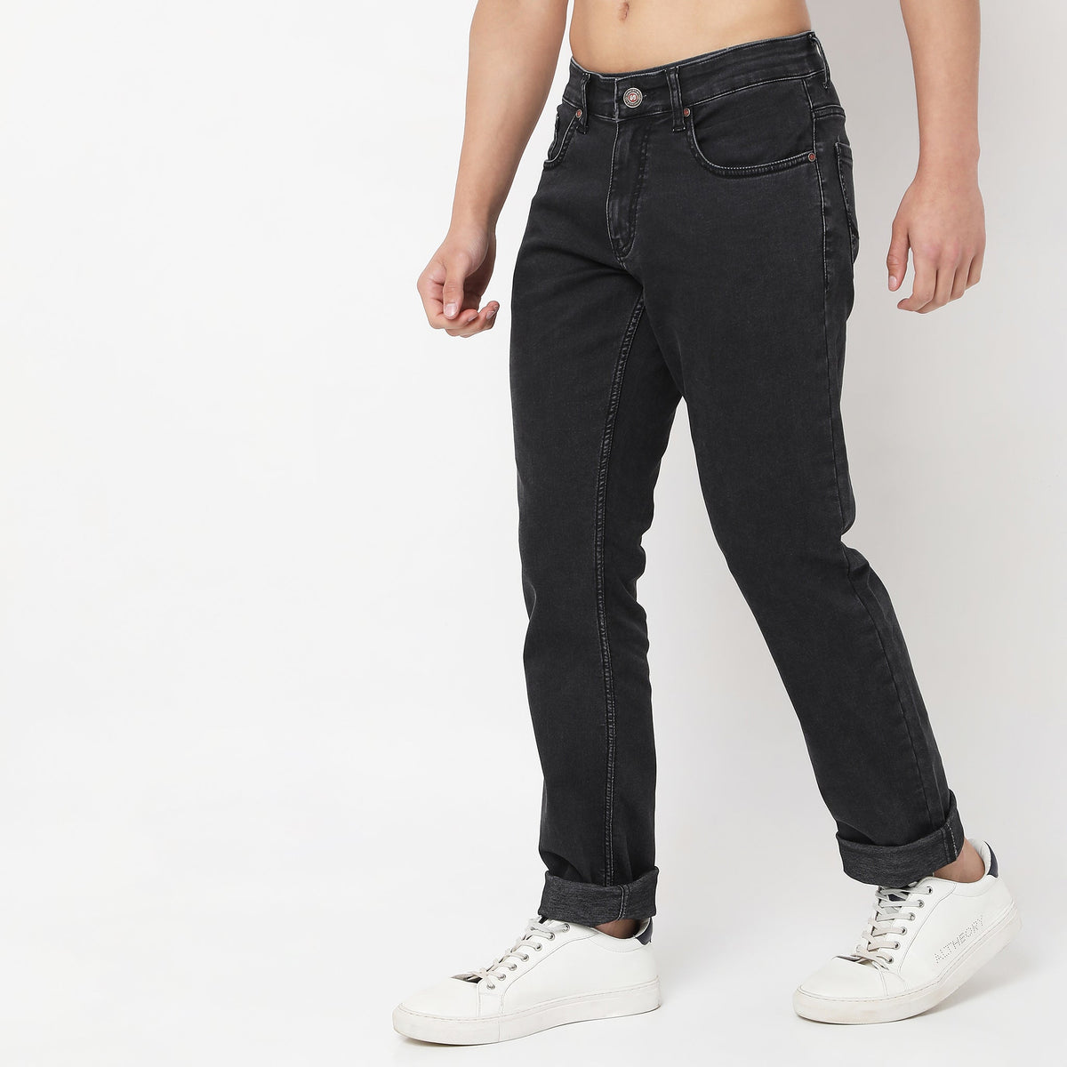 Straight Fit Solid Mid Rise Jeans