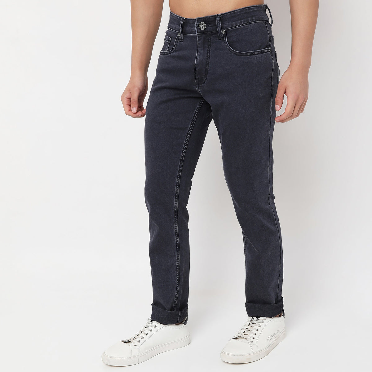 Straight Fit Solid Mid Rise Jeans