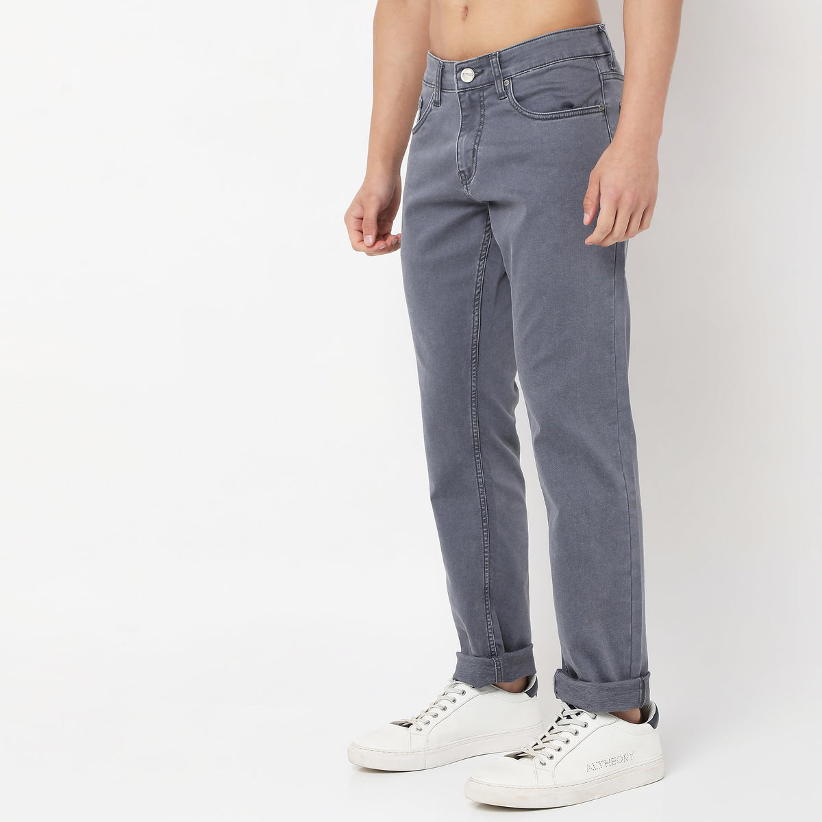 Straight Fit Solid Mid Rise Jeans