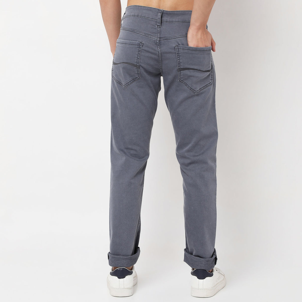 Straight Fit Solid Mid Rise Jeans