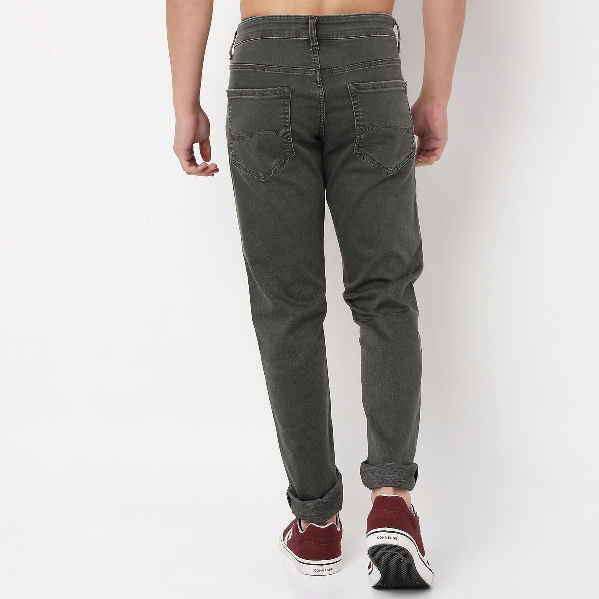 Straight Fit Solid Mid Rise Jeans