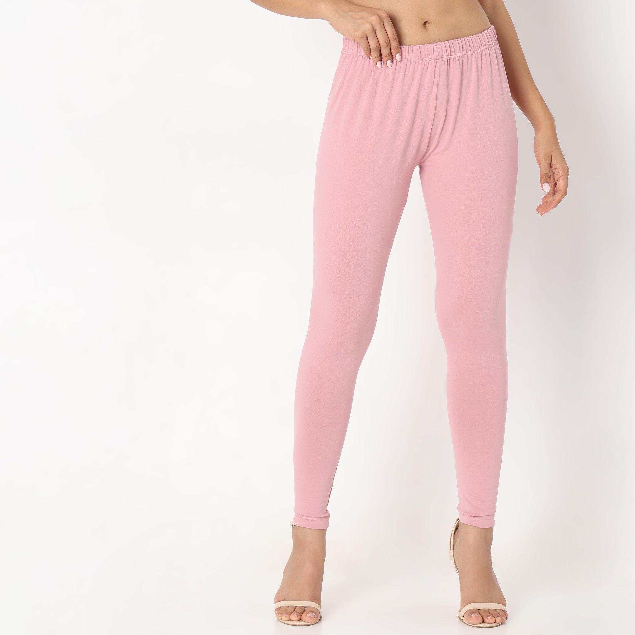 Shop Plain Mid-Rise Seamless Leggings with Elasticated Waistband Online