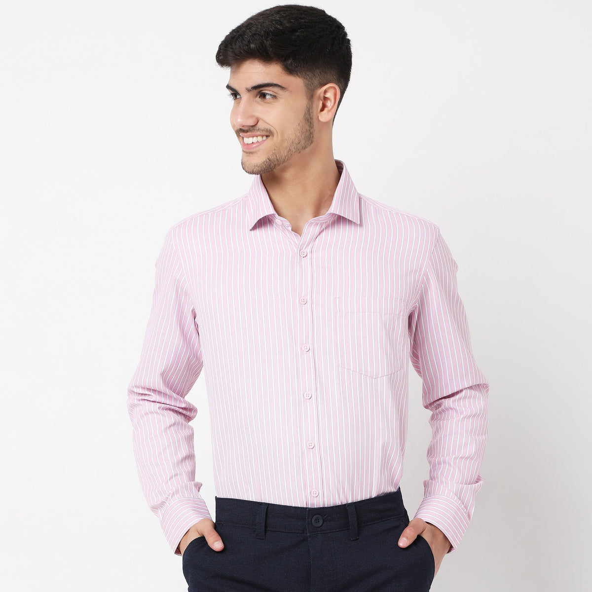 Men Wearing Regular Fit Striped Shirt