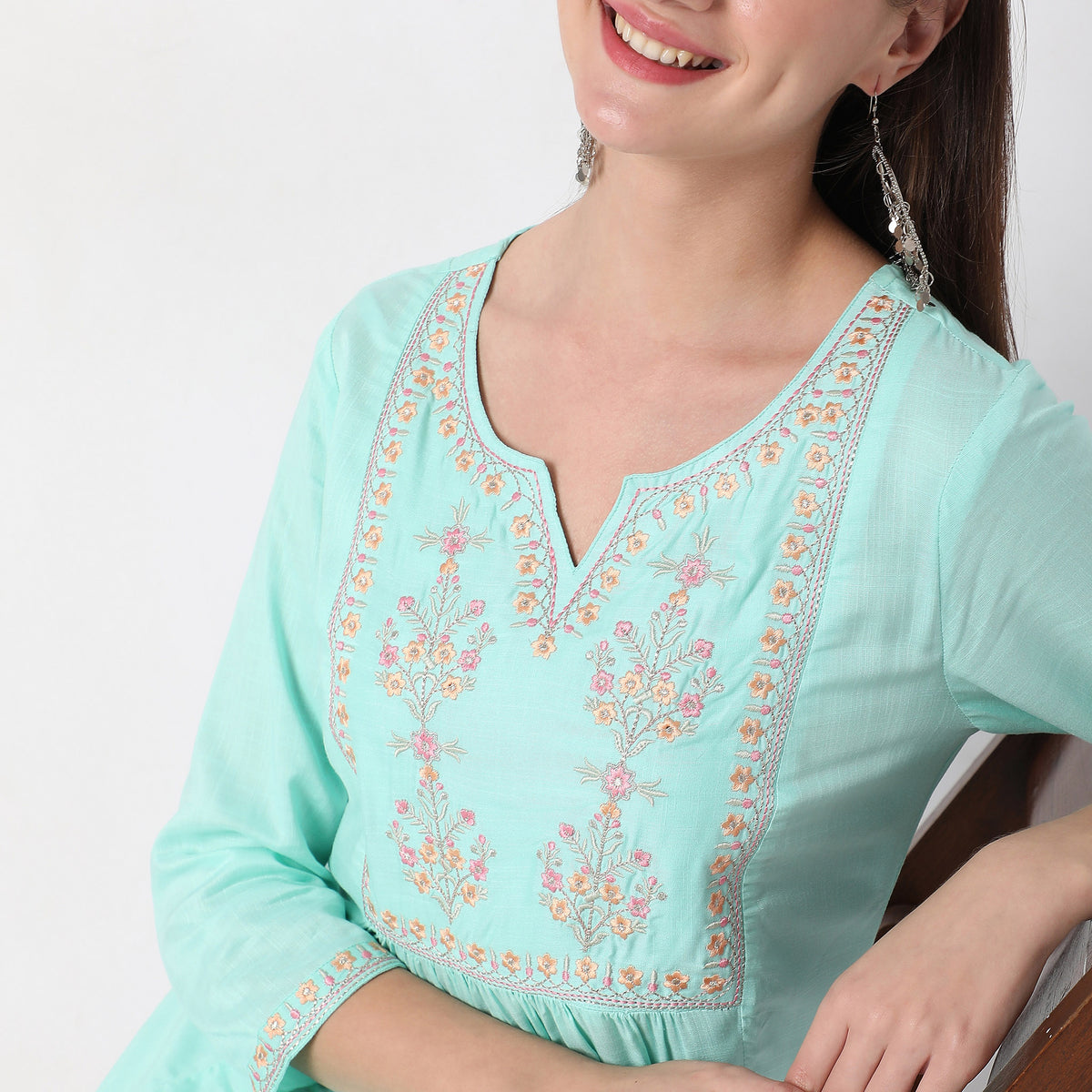 Flare Fit Embroidered Kurta