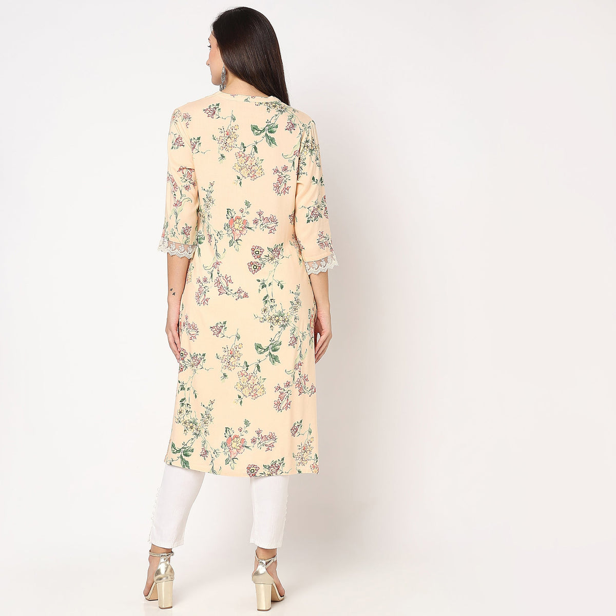 Women Wearing Flare Fit Printed Kurta