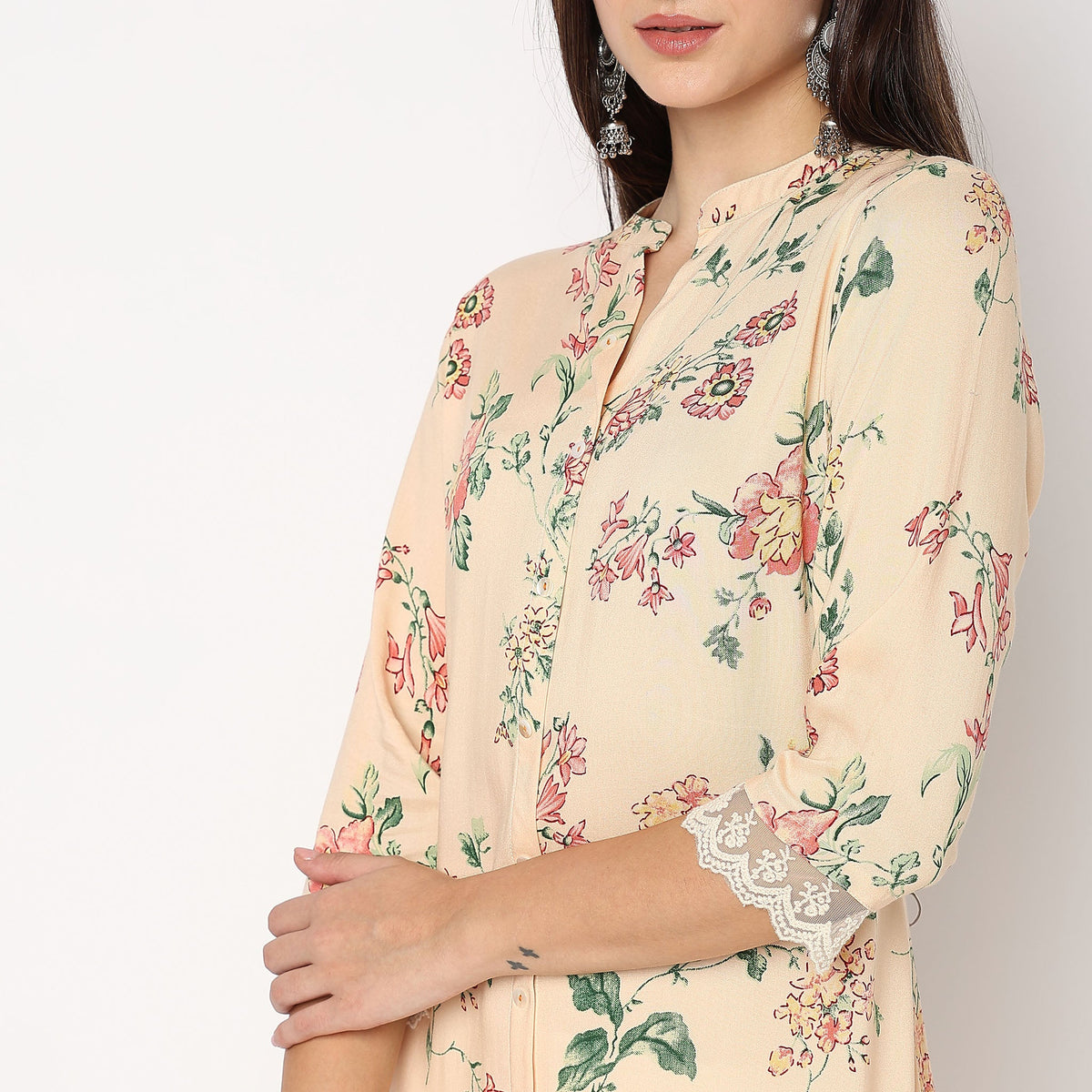 Women Wearing Flare Fit Printed Kurta