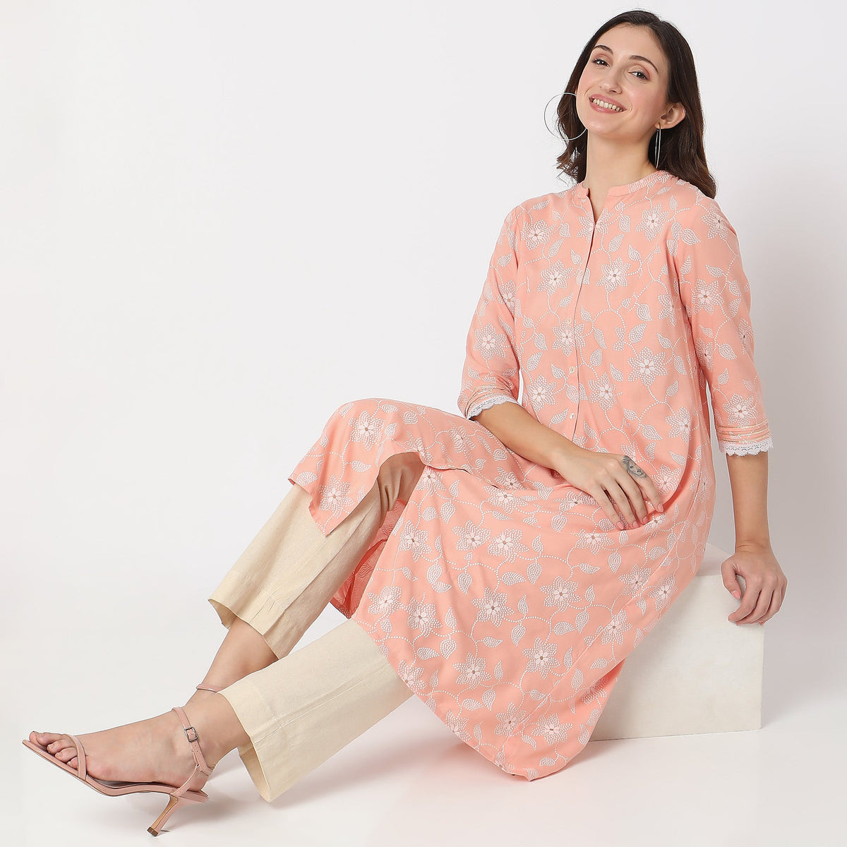 Women Wearing Flare Fit Printed Kurta