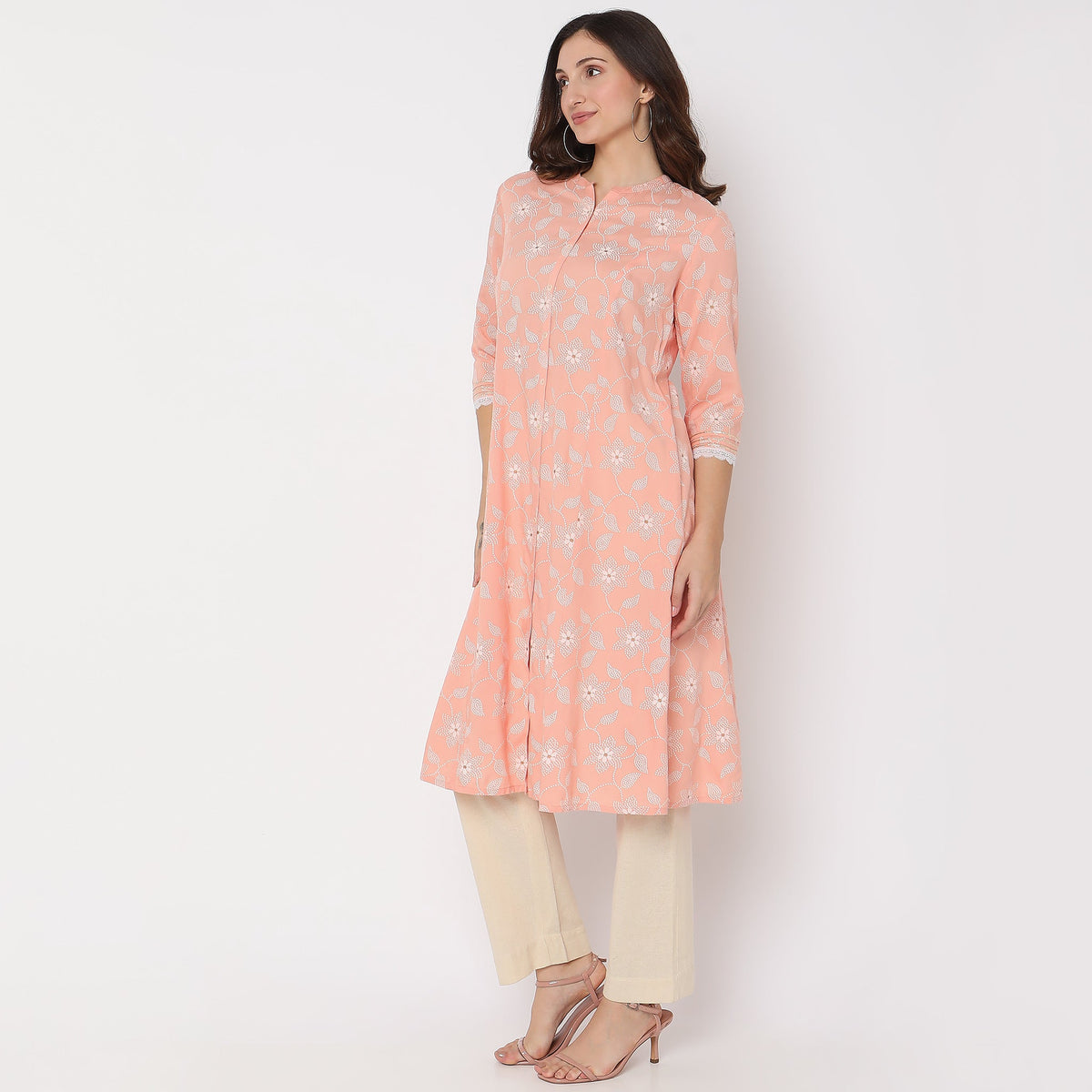 Women Wearing Flare Fit Printed Kurta