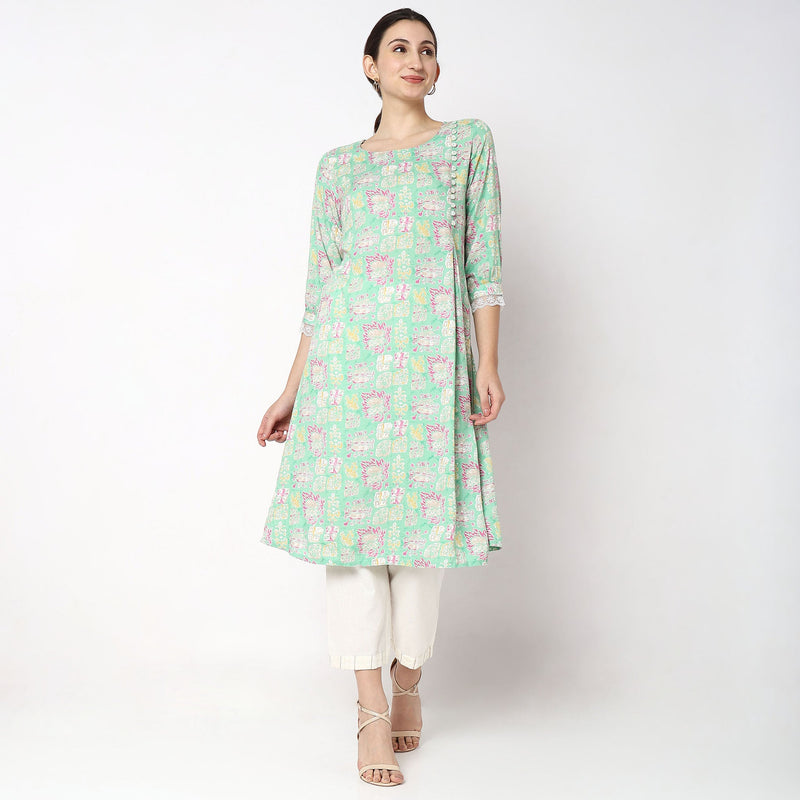 Women Wearing Flare Fit Printed Kurta