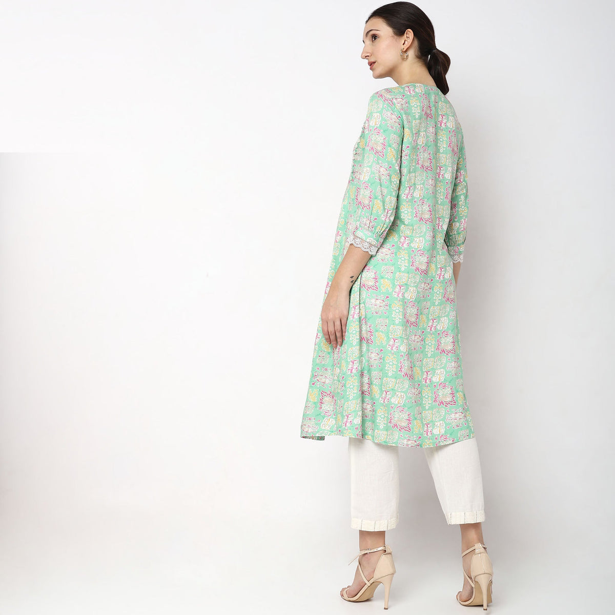 Women Wearing Flare Fit Printed Kurta