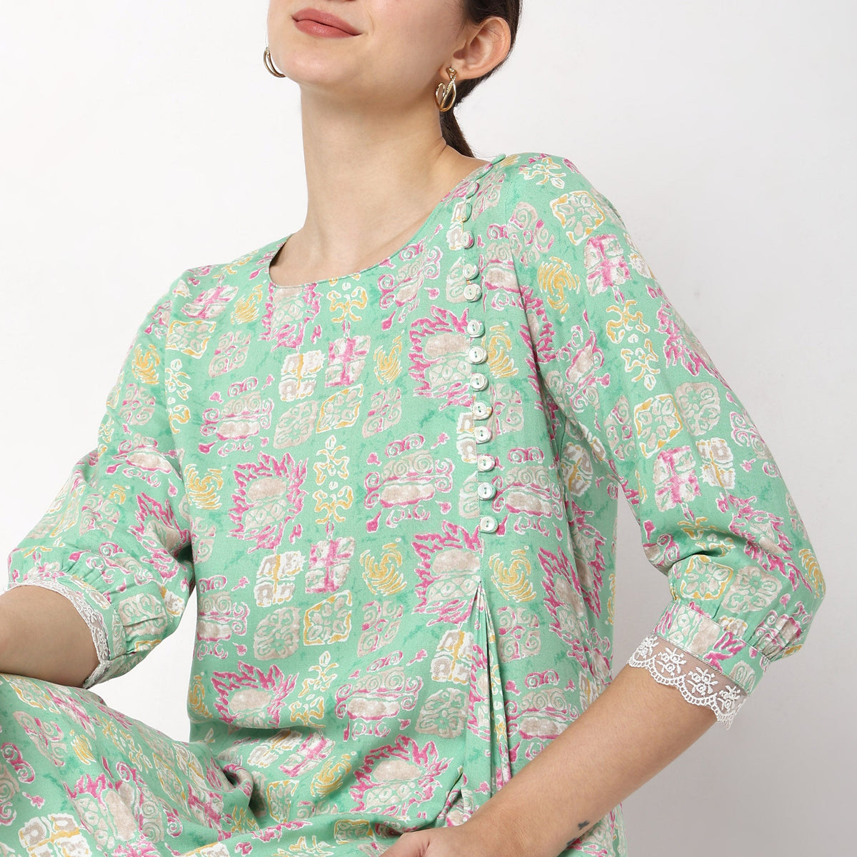 Women Wearing Flare Fit Printed Kurta