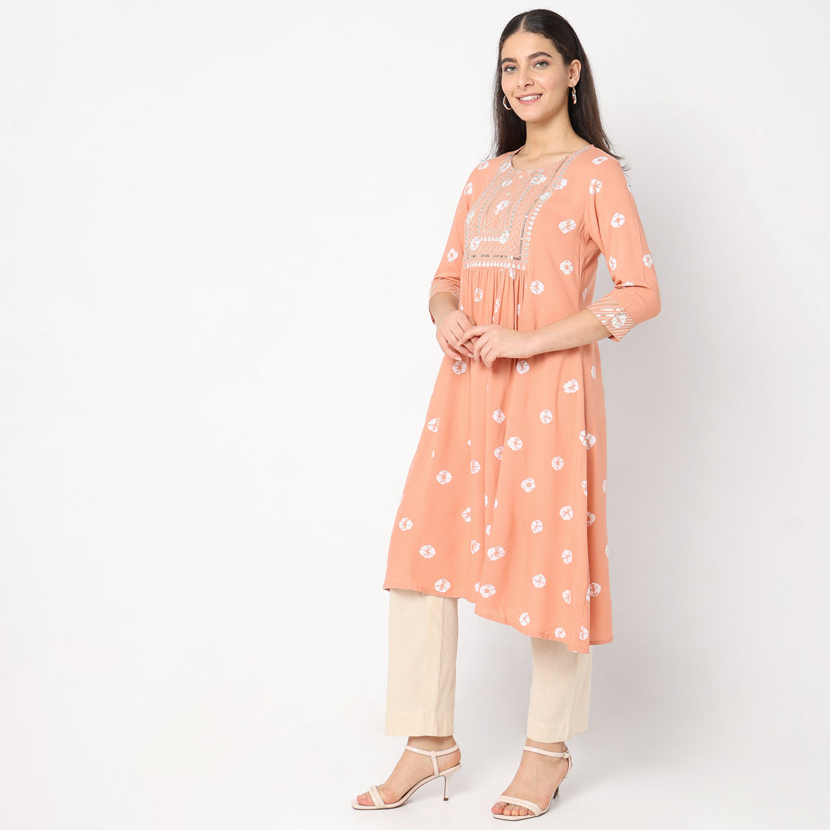 Flare Fit Embroidered Kurta