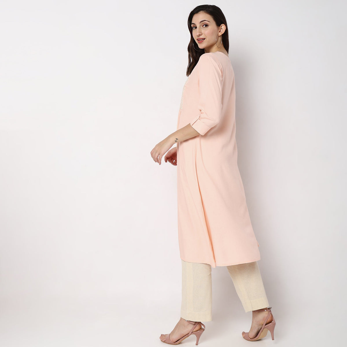 Women Wearing Flare Fit Embellished Kurta