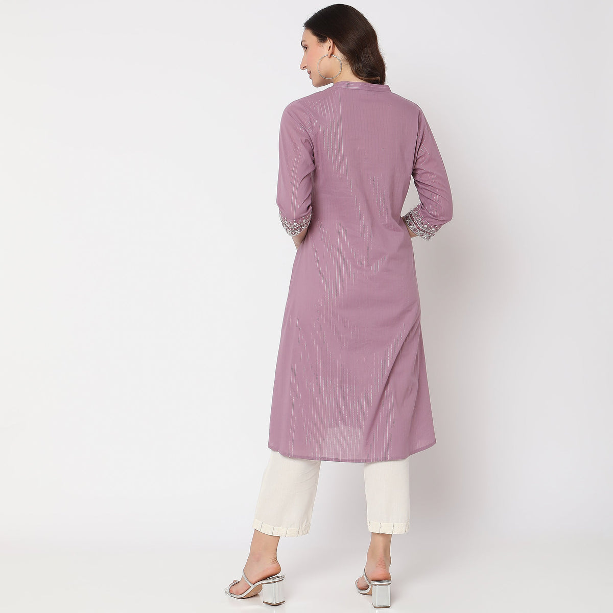 Women Wearing Flare Fit Embellished Kurta