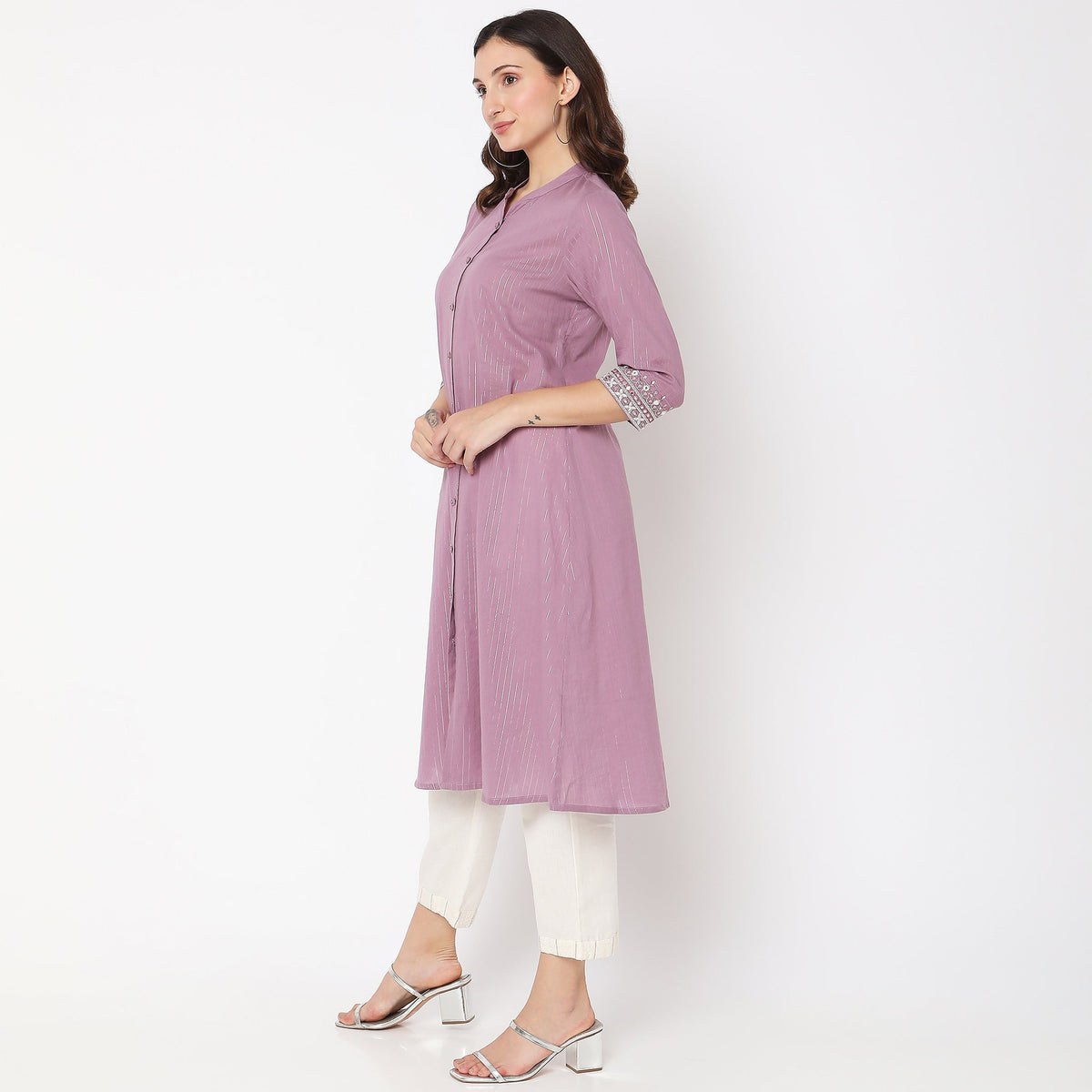 Women Wearing Flare Fit Embellished Kurta