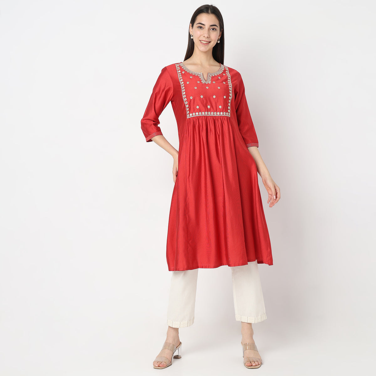 Flare Fit Embroidered Kurta