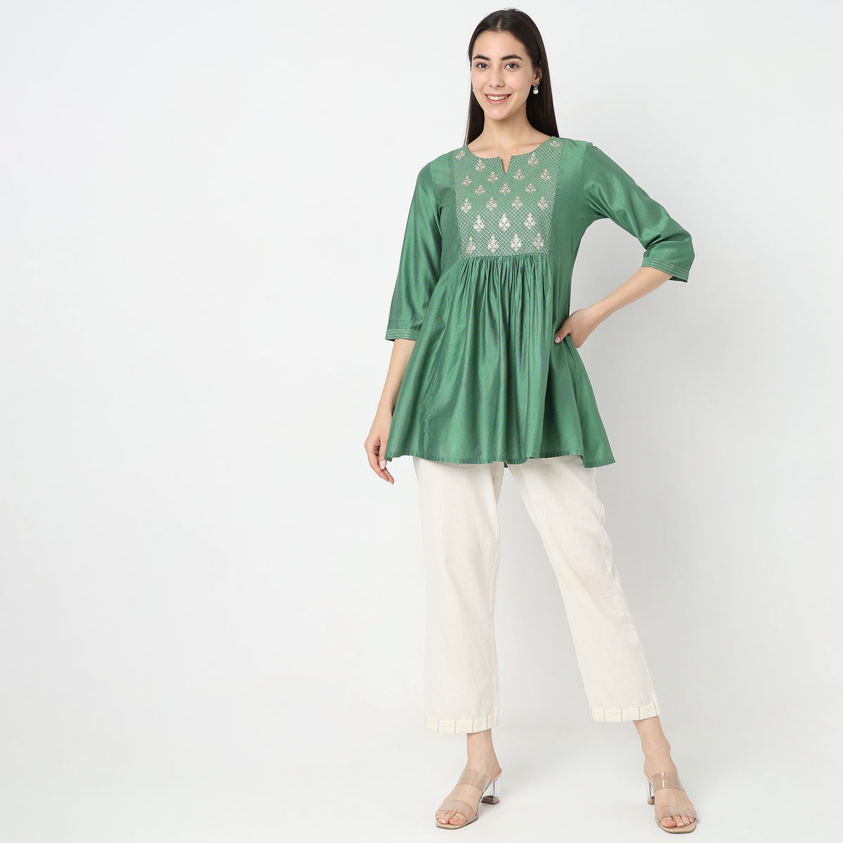 Flare Fit Embroidered Kurta