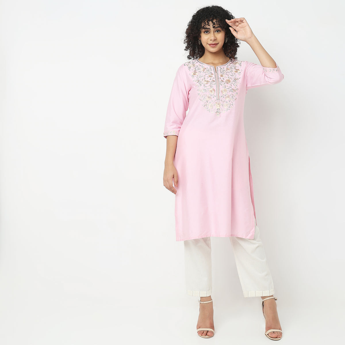 Straight Fit Embroidered Kurta