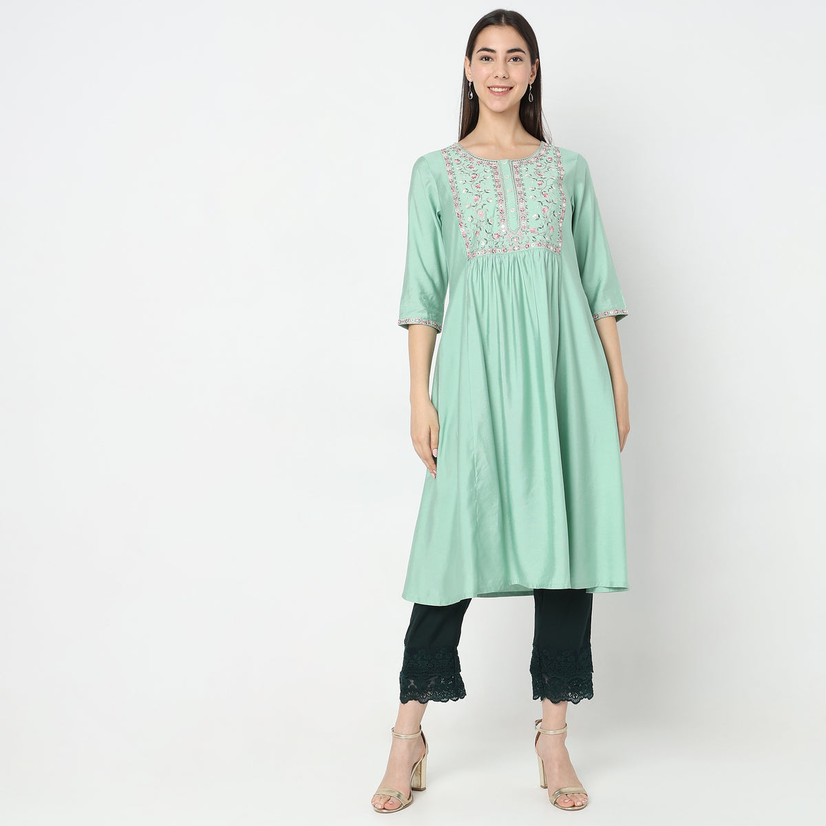 Flare Fit Embroidered Kurta