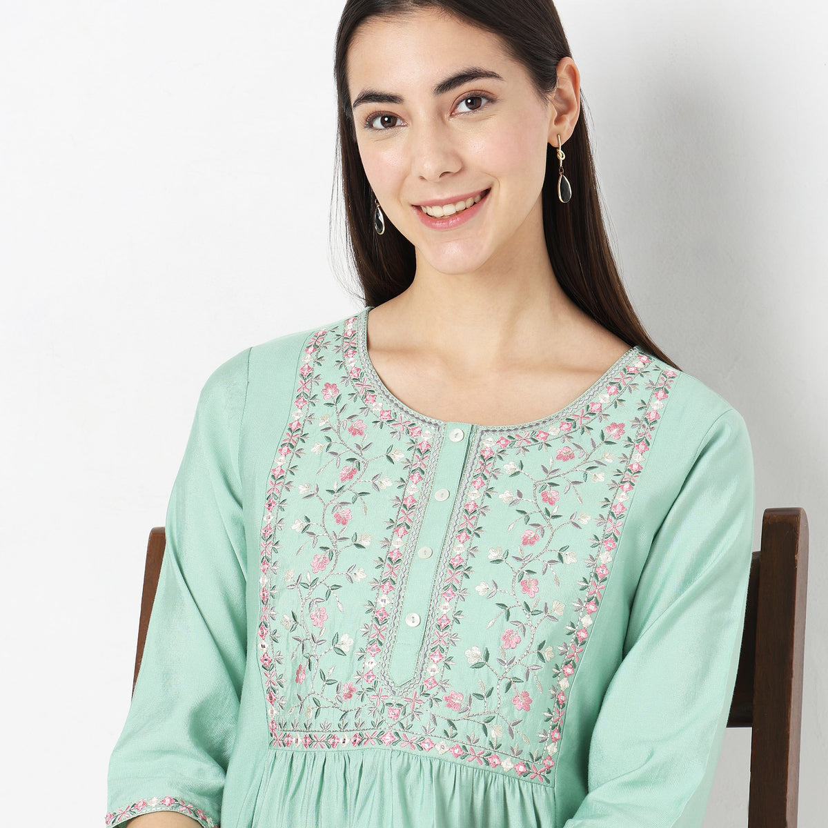 Flare Fit Embroidered Kurta