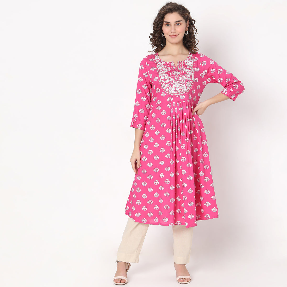 Flare Fit Embroidered Kurta