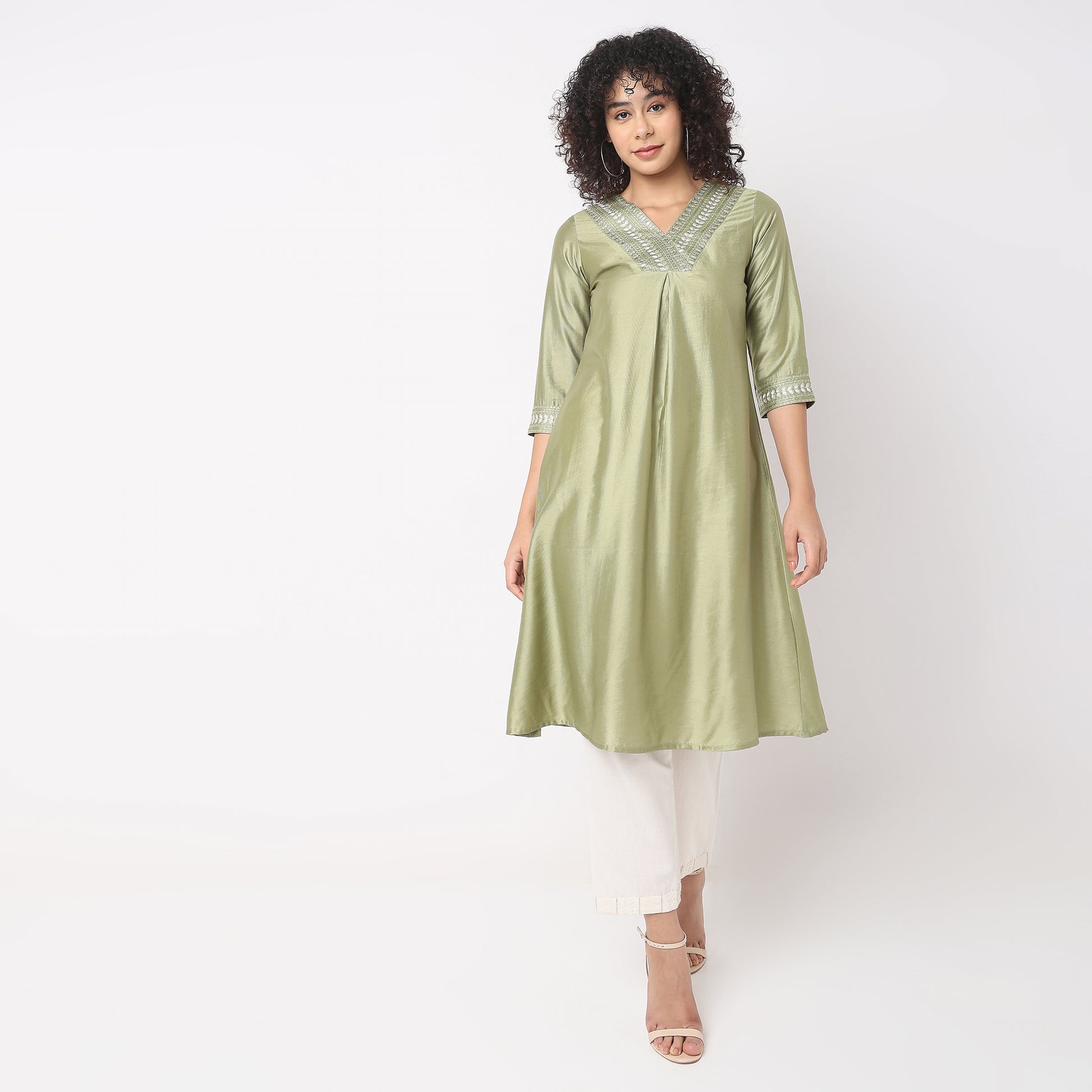 Flare Fit Embroidered Kurta