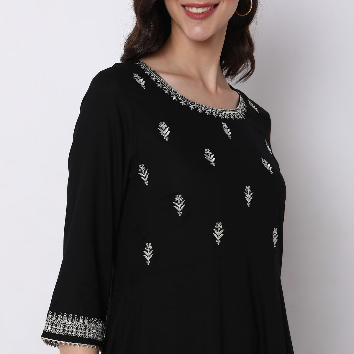 Flare Fit Embroidered Kurta