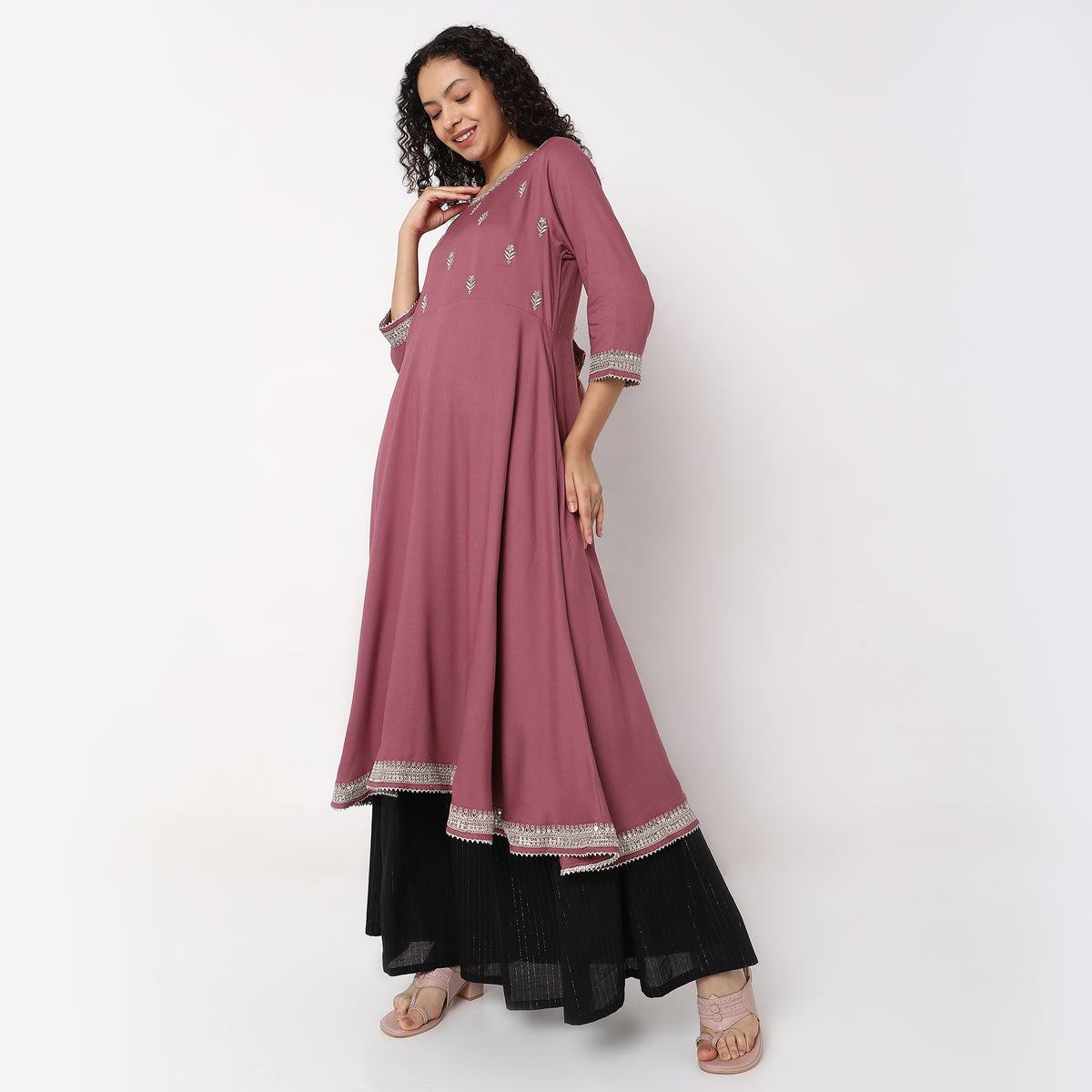 Flare Fit Embroidered Kurta