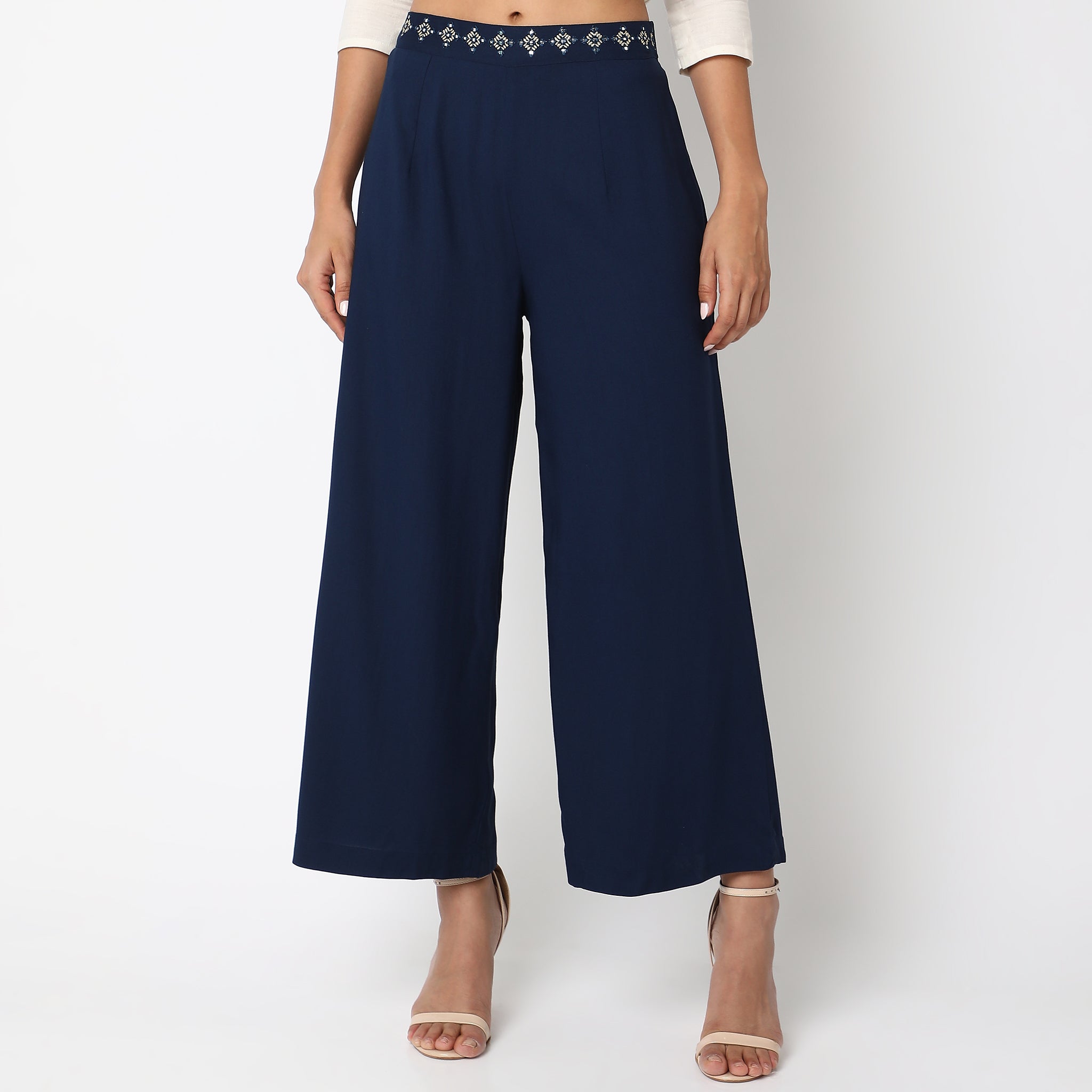 Flare Fit Embroidered Palazzos