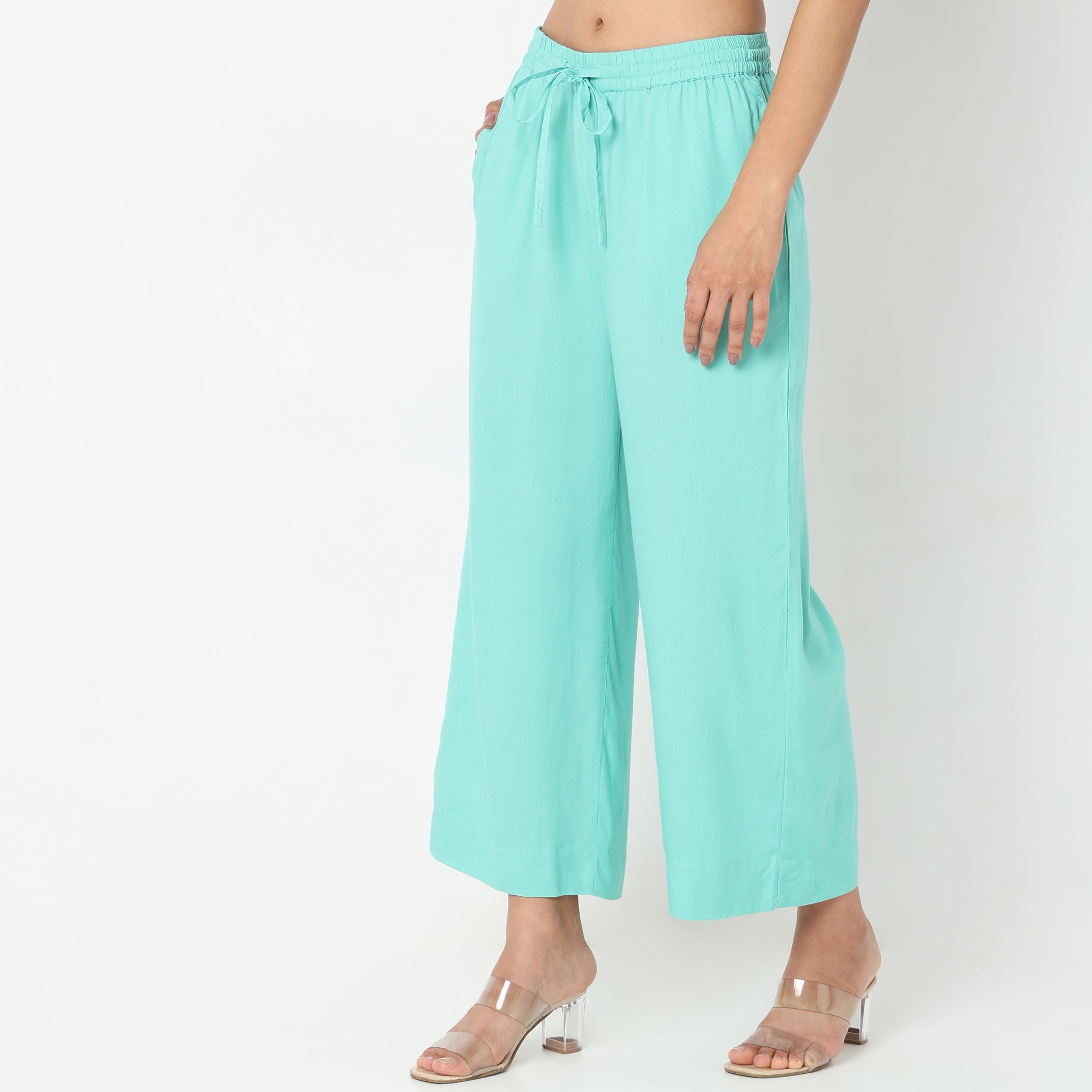 Flare Fit Solid Mid Rise Palazzos