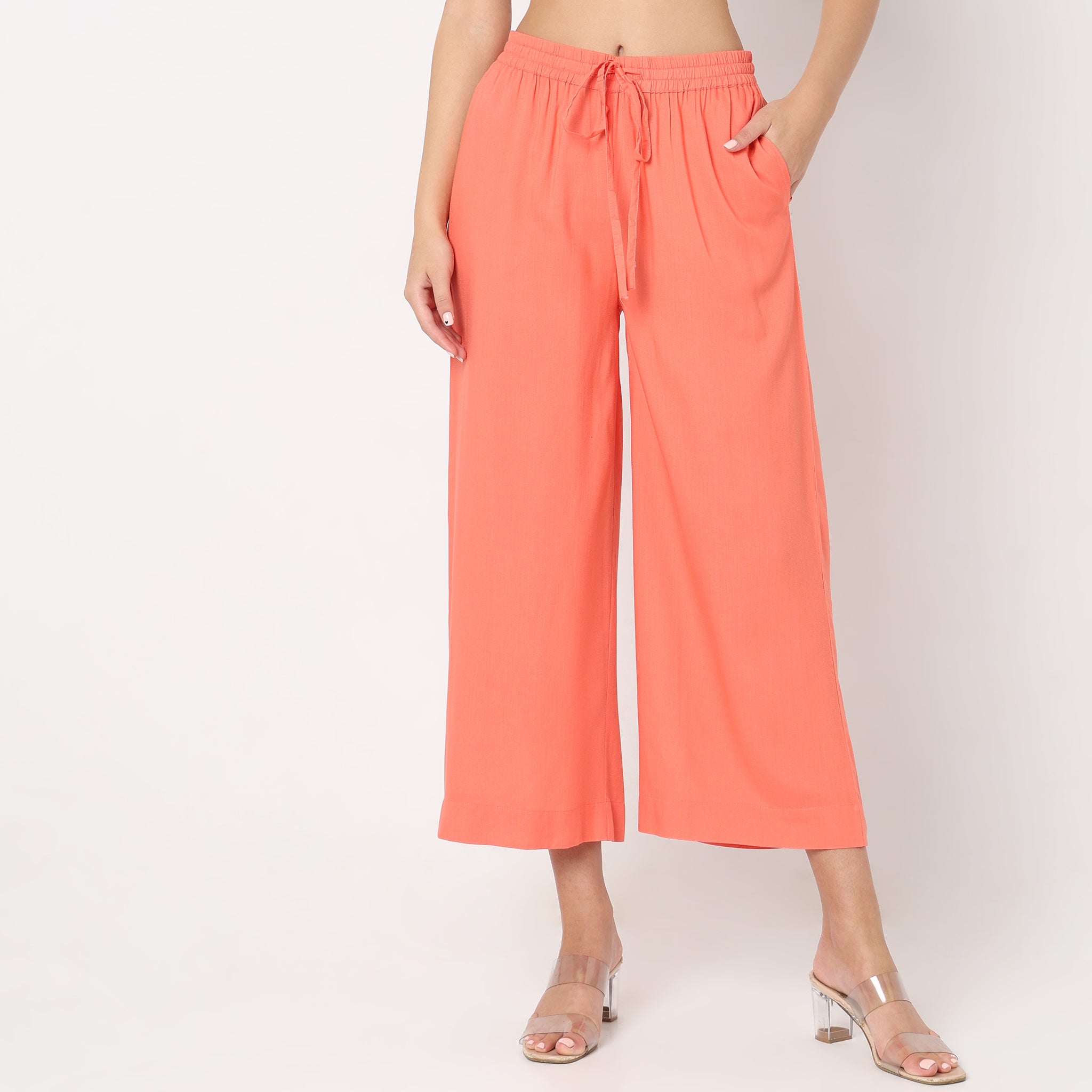 Flare Fit Solid Mid Rise Palazzos
