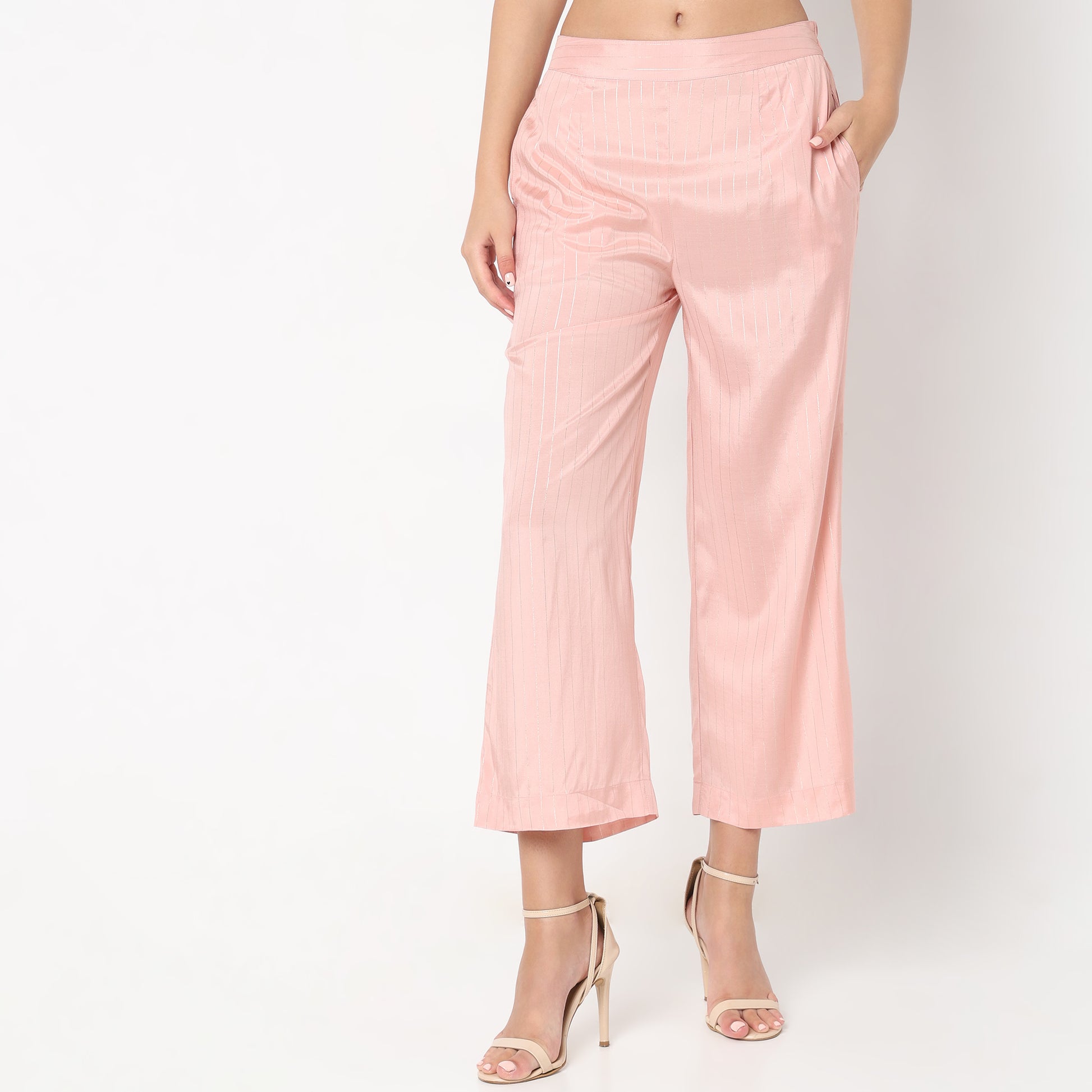 Regular Fit Striped High Rise Palazzos