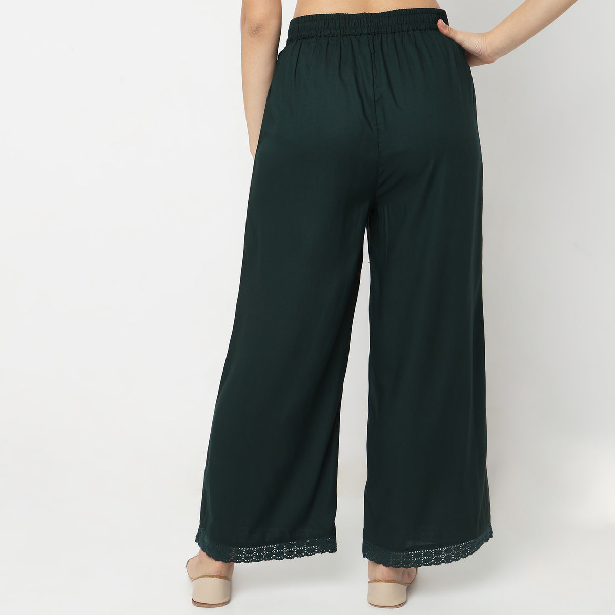 Straight Fit Solid Mid Rise Palazzos