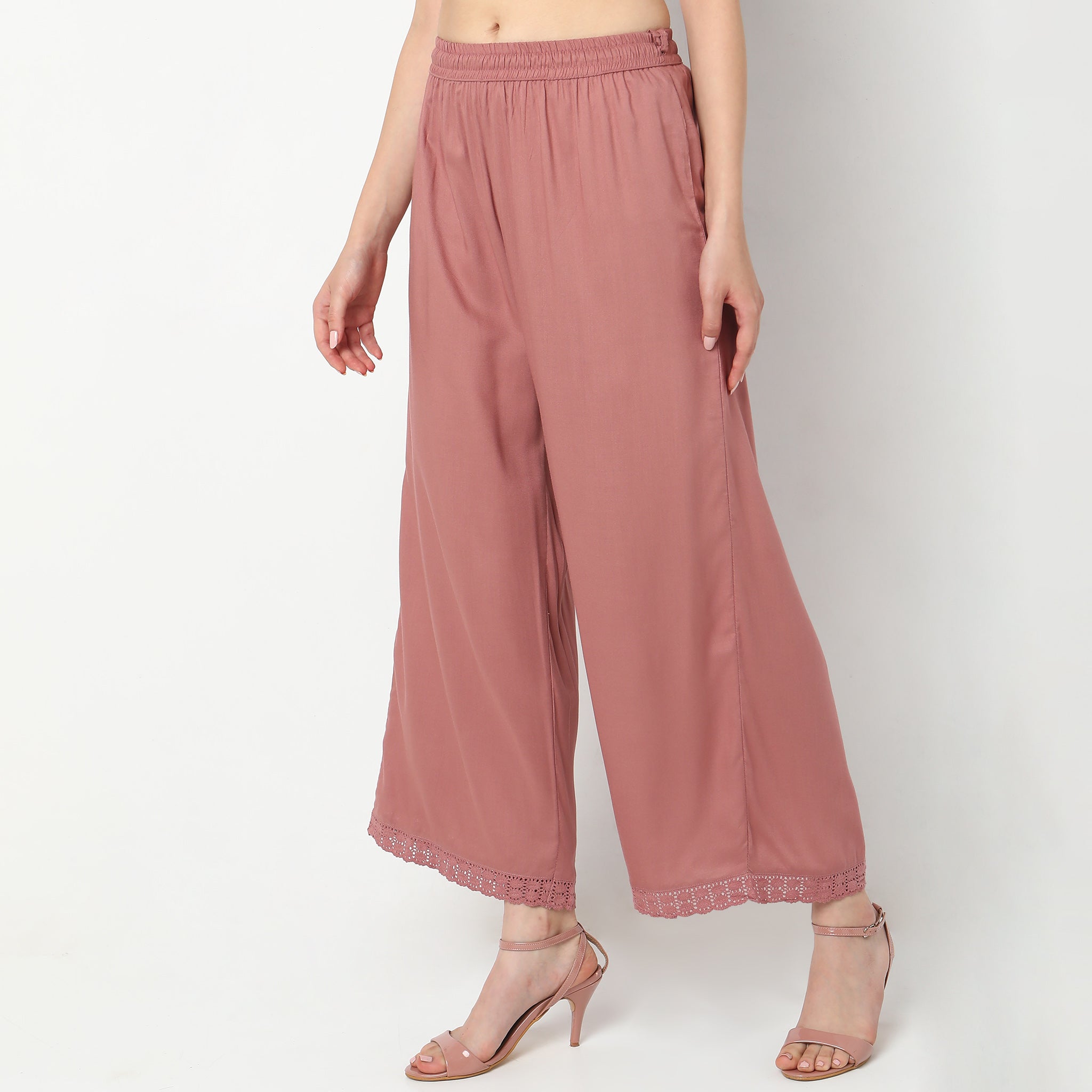 Straight Fit Solid Mid Rise Palazzos
