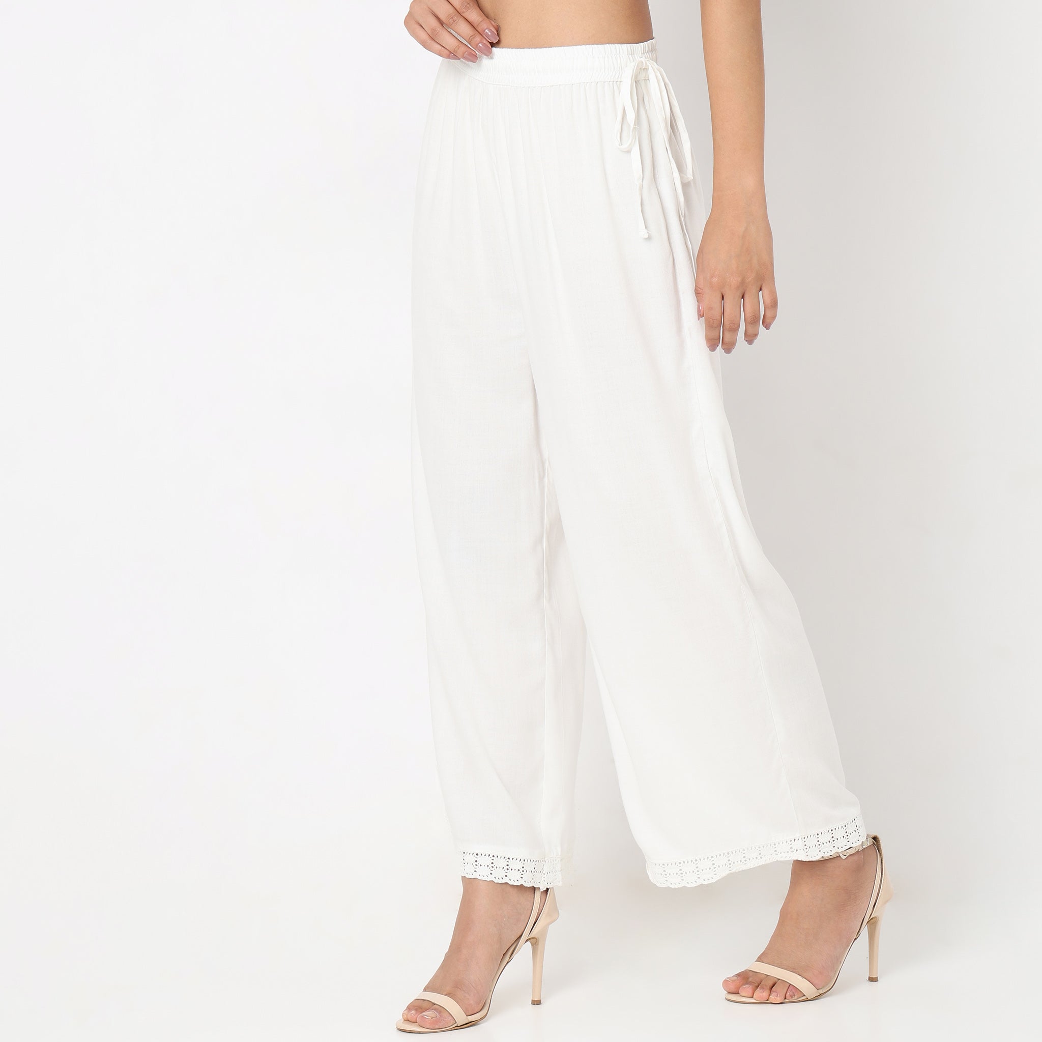 Straight Fit Solid Mid Rise Palazzos