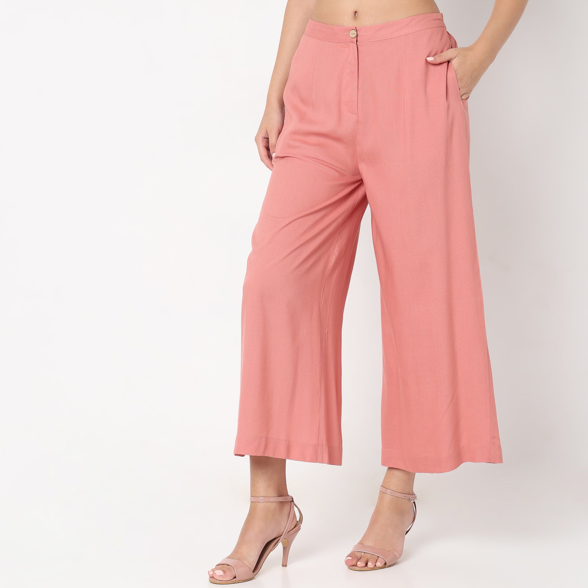 Flare Fit Solid High Rise Palazzos