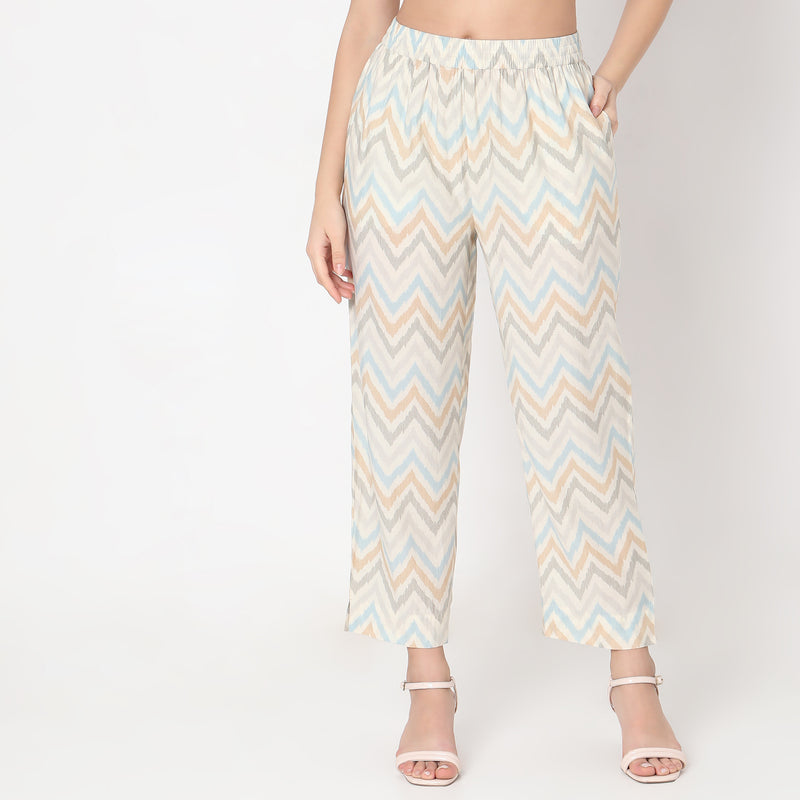 Straight Fit Printed Mid Rise Palazzos