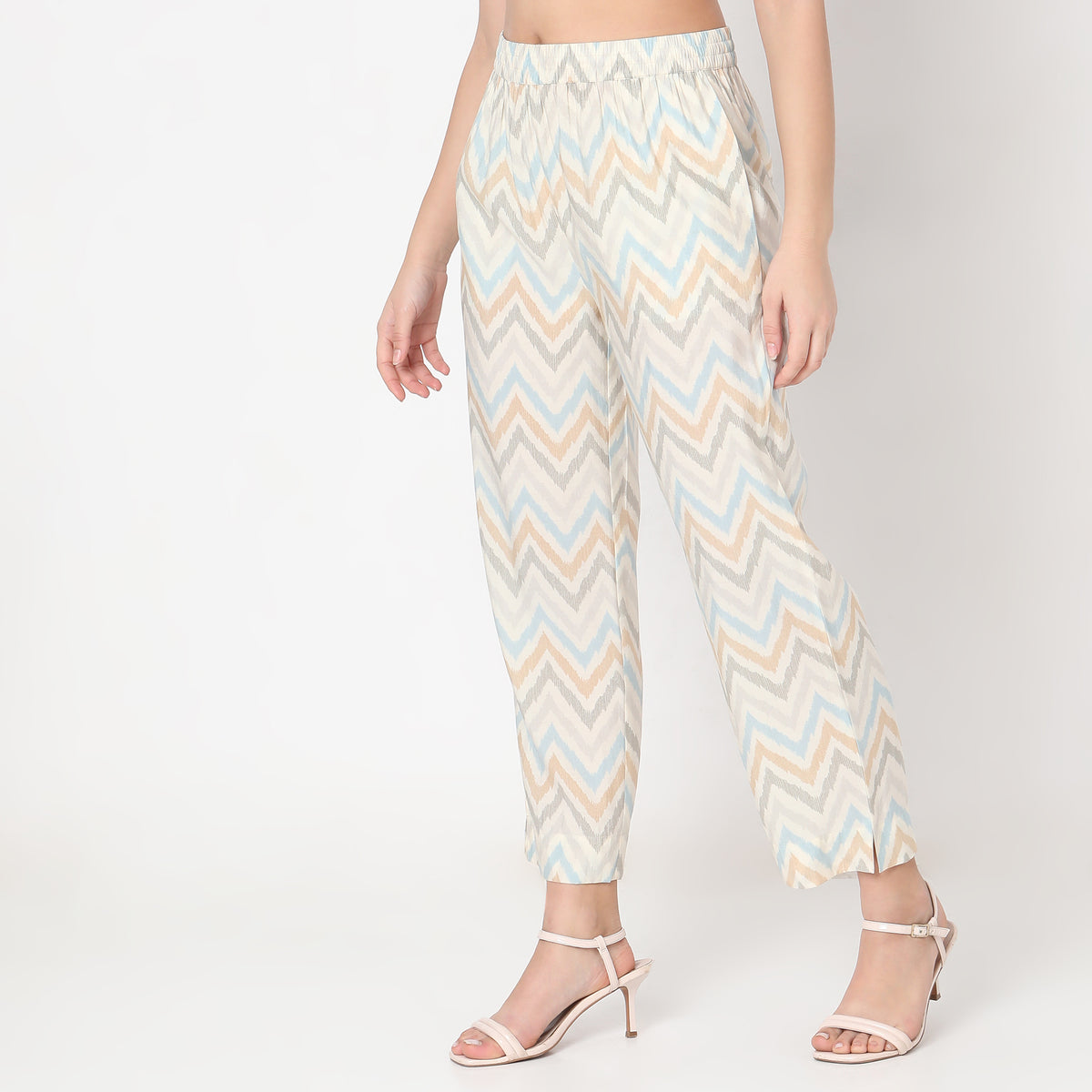 Straight Fit Printed Mid Rise Palazzos