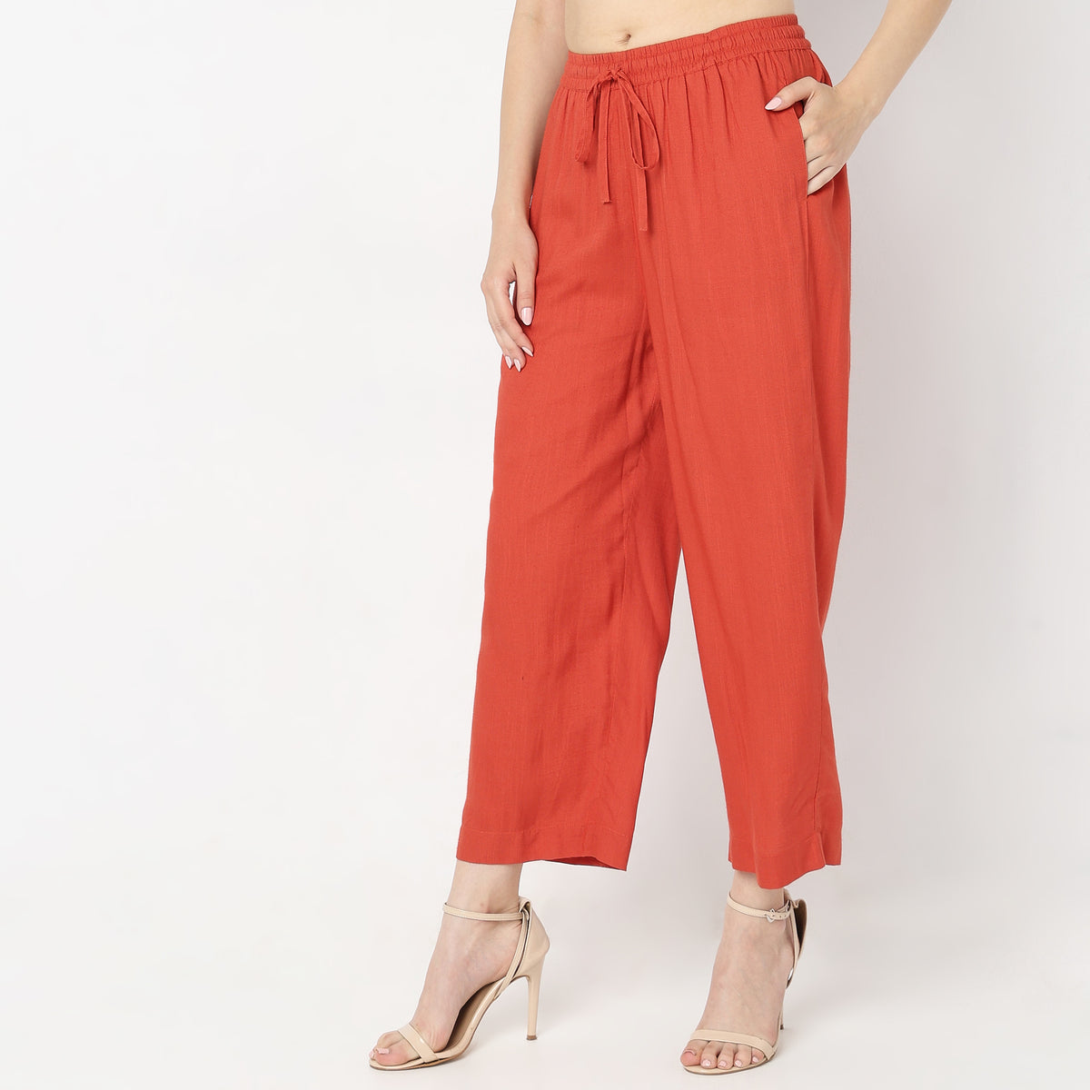 Flare Fit Solid High Rise Palazzos