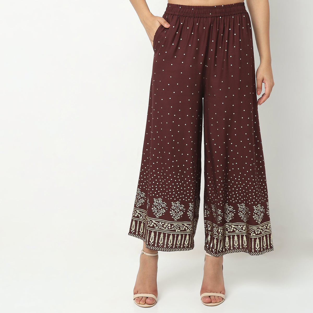 Flare Fit Printed High Rise Ethnic Palazzos