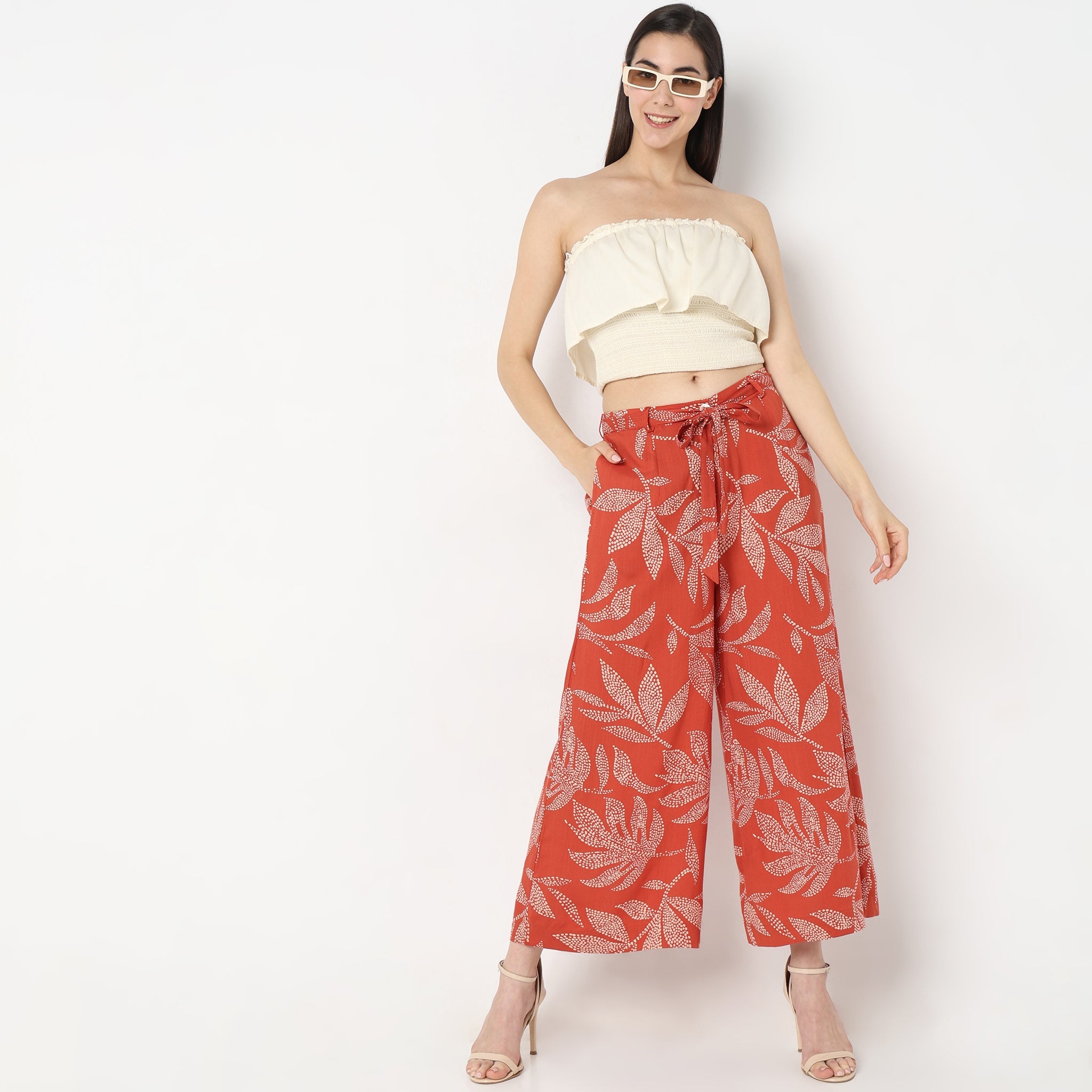 Flare Fit Printed High Rise Palazzos